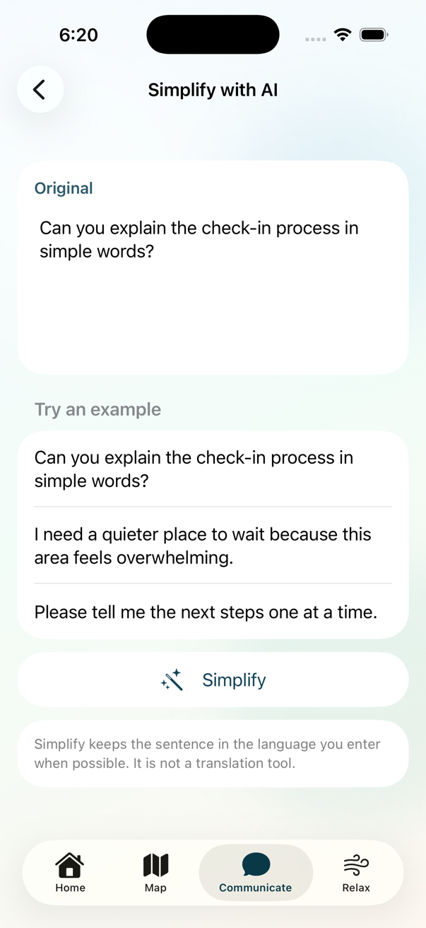 Simplify with AI screen for turning overwhelming instructions into simple words.